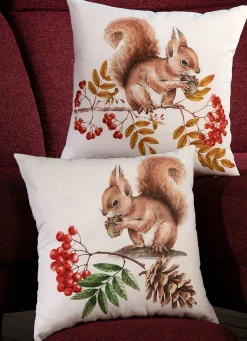 Discount BADER Kissenbezüge mit Eichhörnchen-Motiven BUNT