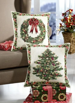 Clearance BADER Kissenbezüge mit weihnachtlichem Motiv, 2er-Set TANNENB.+KRANZ