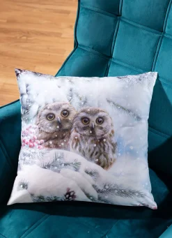 Discount BADER Kissenbezug in Samtoptik mit Schneeeulen-Motiv ECRU-BUNT