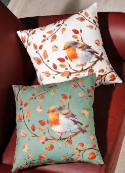 BADER Kissenbezug mit Vogel auf Zweig Motiv GRÜN