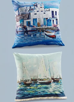 Discount BADER Kissenhüllen mit den bildhübschen maritimen Dessins WEISS-BLAU