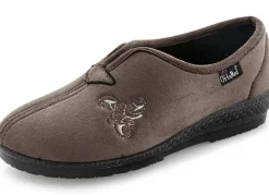 Discount BADER Klassische Damen-Hausschuhe, Weite H, mit Stickerei TAUPE