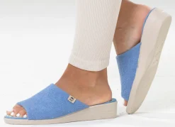 Outlet BADER Klassische Damen-Hausschuhe, aus Textilmaterial HIMMELBLAU
