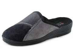 Discount BADER Klassische Damen-Hausschuhe, Weite H, im Textil-Materialmix SCHWARZ-GRAU