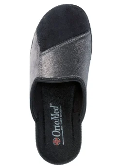 Discount BADER Klassische Damen-Hausschuhe, Weite H, im Textil-Materialmix SCHWARZ-GRAU