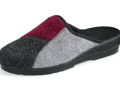 Clearance BADER Klassische Damen-Hausschuhe, Weite H, im Textil-Materialmix GRAU-BORDEAUX