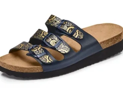 New BADER Klassische Damen-Pantoletten, mit verstellbaren Spangen MARINE-GOLD