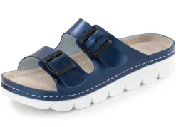 Outlet BADER Klassische Damen-Pantoletten, mit verstellbaren Schließen STAHLBLAU