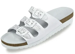 Discount BADER Klassische Damen-Pantoletten, mit verstellbaren Spangen WEISS-SILBER