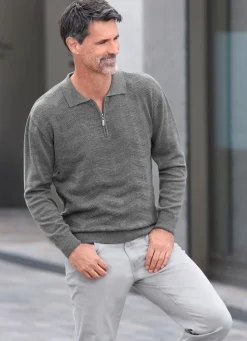 Hot BADER Klassischer Polopullover mit Strukturdessin GRAU MELIERT