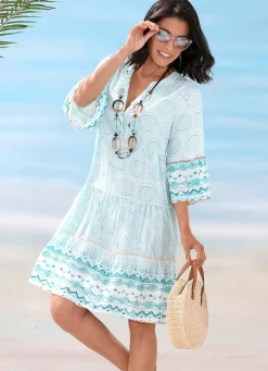 Clearance BADER Kleid aus Viskose, allover dessiniert MINT-WEISS