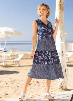 Sale BADER Kleid in angesagtem floralen Dessin MARINE-BLEU-ECRU