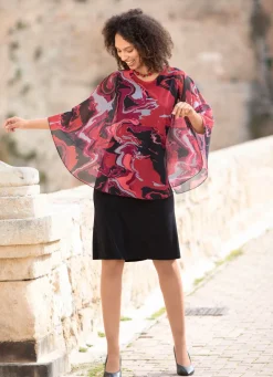 BADER Kleid in angesagter Two-in-One-Optik SCHWARZ-ROT-BORDEAUX-BUNT