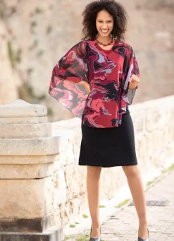 BADER Kleid in angesagter Two-in-One-Optik SCHWARZ-ROT-BORDEAUX-BUNT