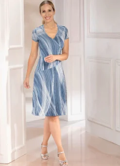 Best KLAUS MODELLE MADE IN GERMANY Kleid in Premium Qualität BLAU-ECRU