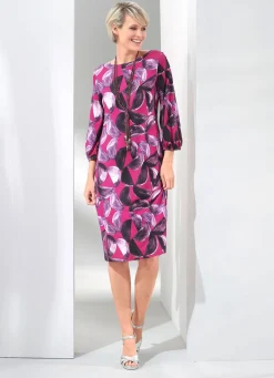 Best BADER Kleid in Premium-Qualität FUCHSIA-AUBERGINE-ECRU-BUNT