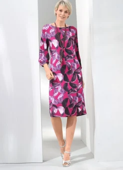 Best BADER Kleid in Premium-Qualität FUCHSIA-AUBERGINE-ECRU-BUNT