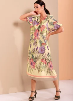 New BADER Kleid in Schlupfform ZITRONE-FLIEDER-LACHS-BUNT