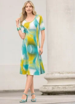 Outlet BADER Kleid in Schlupfform TÜRKIS-LIMETTE-WEISS-BUNT
