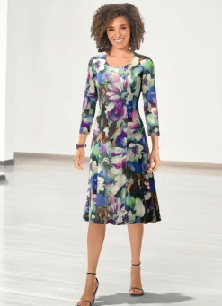 Sale KLAUS MODELLE MADE IN GERMANY Kleid in Schlupfform BLAU-FLIEDER-BUNT