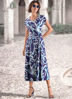 Outlet KLAUS MODELLE MADE IN GERMANY Kleid in Schlupfform MARINE-TÜRKIS-WEISS
