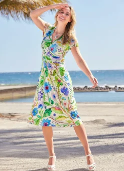 Hot laurakent Kleid in Schlupfform ECRU-GRÜN-BLAU-BUNT