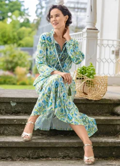 Discount laurakent Kleid in Schlupfform ECRU-OLIV-TÜRKIS-BUNT