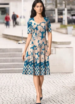 Clearance KLAUS MODELLE MADE IN GERMANY Kleid in schwingender Schlupfform SAPHIRBLAU-BEIGE