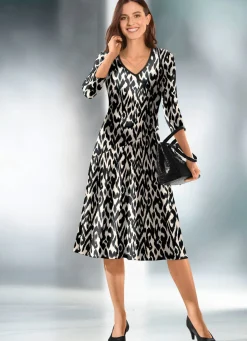 Clearance KLAUS MODELLE MADE IN GERMANY Kleid in Wickeloptik SCHWARZ-ECRU
