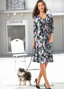 New KLAUS MODELLE MADE IN GERMANY Kleid in Wickeloptik SCHWARZ-FLIEDER-MINT-BUNT
