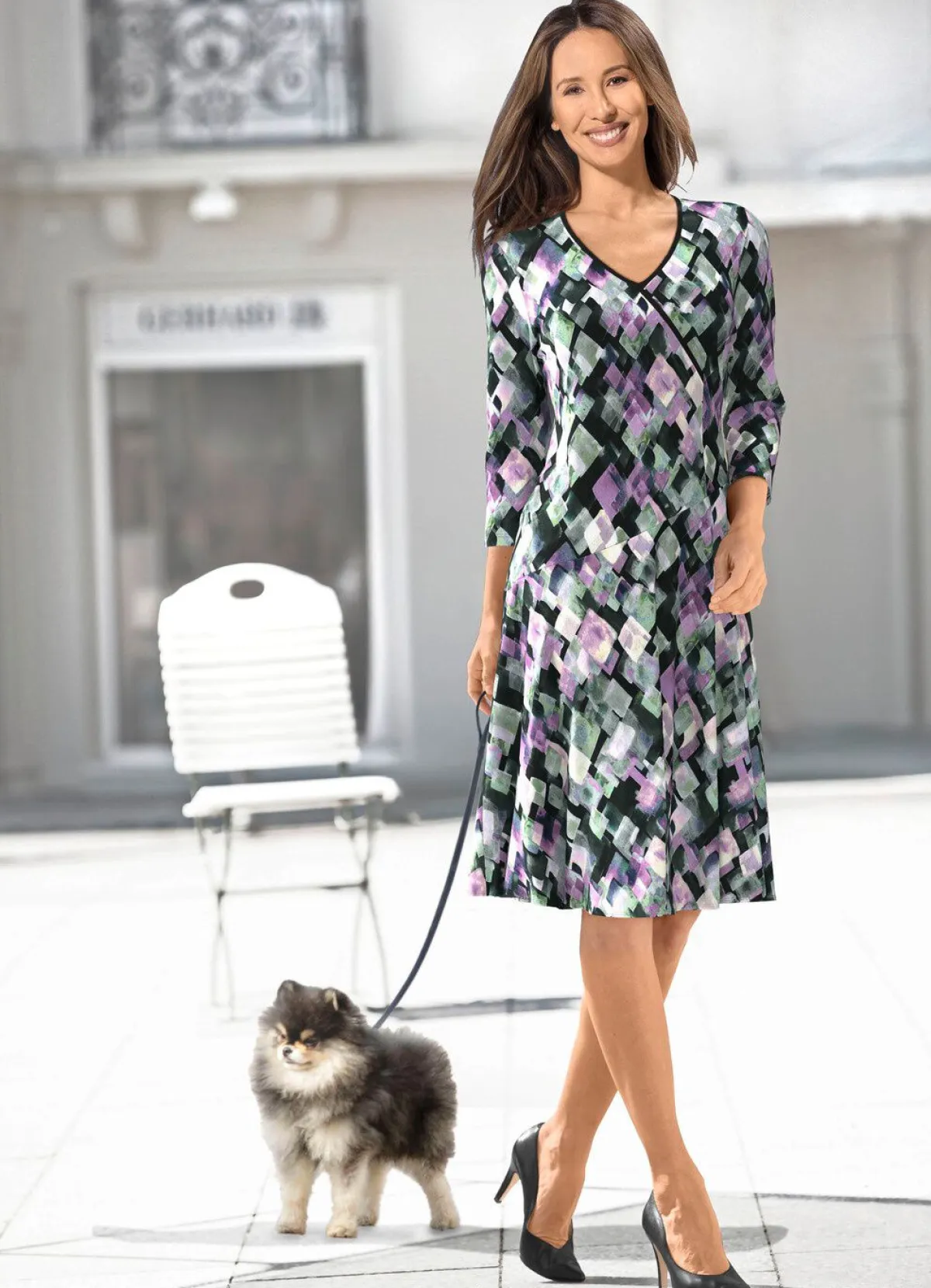 New KLAUS MODELLE MADE IN GERMANY Kleid in Wickeloptik SCHWARZ-FLIEDER-MINT-BUNT