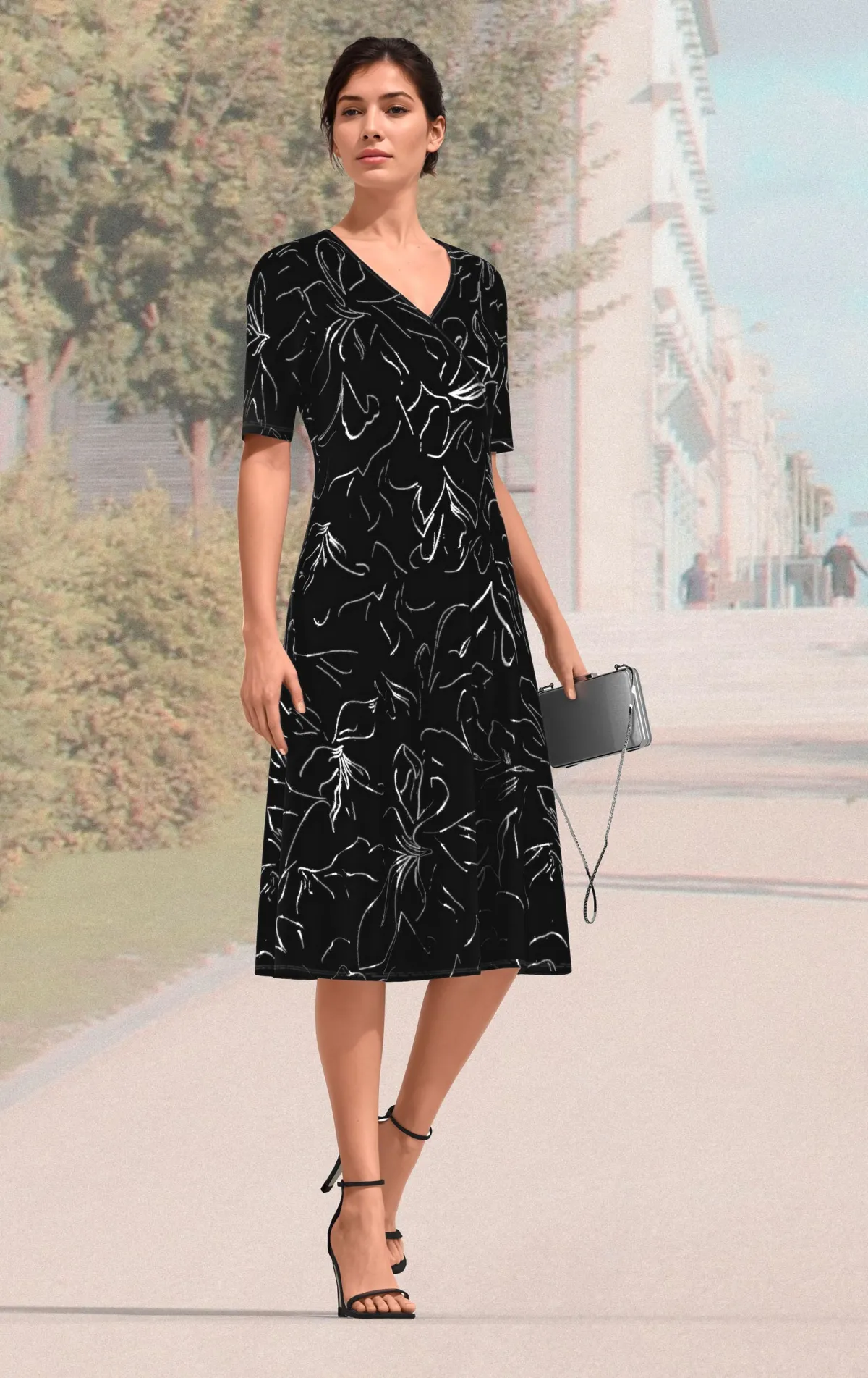 Sale KLAUS MODELLE MADE IN GERMANY Kleid in Wickeloptik SCHWARZ
