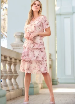Sale BADER Kleid mit 4 Stufenlagen ROSENHOLZ-BRAUN-ECRU-BUNT