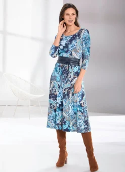 Outlet BADER Kleid mit ausgestelltem Rockteil TÜRKIS-MARINE-BUNT