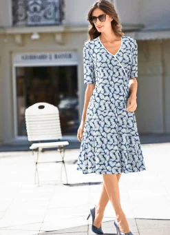 Sale KLAUS MODELLE MADE IN GERMANY Kleid mit ausgestelltem Rockteil BLAU-ECRU