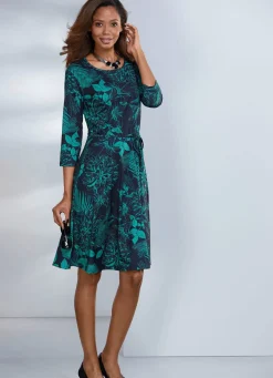 Sale BADER Kleid mit Bindegürtel in Schlupfform NACHTBLAU-TÜRKIS