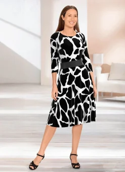 Clearance KLAUS MODELLE MADE IN GERMANY Kleid mit breitem Kunstleder-Einsatz SCHWARZ-WEISS