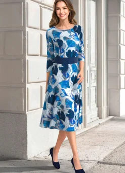 Discount KLAUS MODELLE MADE IN GERMANY Kleid mit breitem Kunstleder-Einsatz blau-marine-bleu-bunt