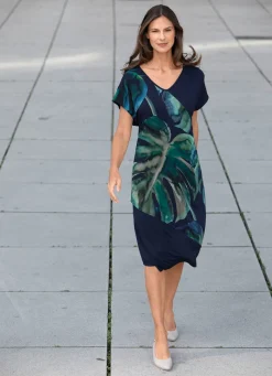 Outlet BADER Kleid mit Chiffon-Besatz MARINE-GRÜN-BUNT