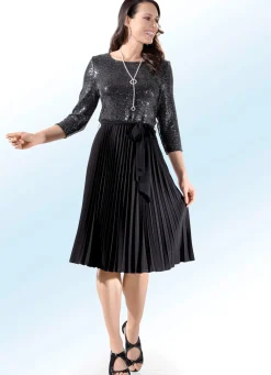 Sale KLAUS MODELLE MADE IN GERMANY Kleid mit Chiffon-Bindeband SCHWARZ-SILBER