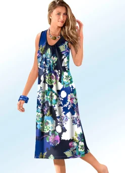 New KLAUS MODELLE MADE IN GERMANY Kleid mit farbbrillantem Druckdessin und Raffungen MARINE-BUNT
