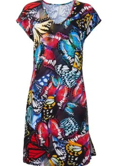 New BADER Kleid mit farbbrillantem Druckdessin und überschnittenen Ärmeln SCHWARZ-BUNT