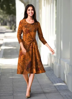 Online KLAUS MODELLE MADE IN GERMANY Kleid mit farbbrillantem Druck BRAUN-BORDEAUX-SCHWARZ-BUNT
