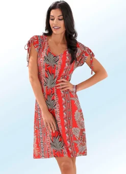 Discount BADER Kleid mit farbbrillantem Druckdessin und überschnittenen Ärmeln ROT-BUNT