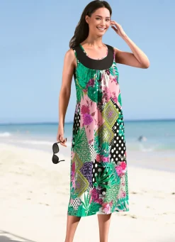Clearance BADER Kleid mit farbbrillantem Druckdessin, ärmellos grün-bunt