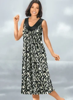 Outlet KLAUS MODELLE MADE IN GERMANY Kleid mit farbbrillantem Druckdessin SCHWARZ-ECRU