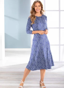 Discount BADER Kleid mit feiner Fältelung im Vorderteil BLAU-WEISS-SCHWARZ