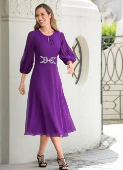 Sale BADER Kleid mit funkelnder Schmuckstein-Applikation LILA