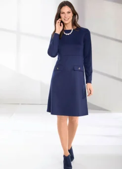 Best BADER Kleid mit glänzendem Schmuckknopf MARINE