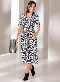 Discount KLAUS MODELLE MADE IN GERMANY Kleid mit individueller Weitenregulierung SCHWARZ-WEISS